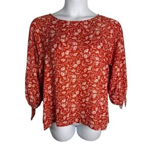 Papermoon Women's Sz XL Red White Floral Larie Tieโ 3/4 Sleeves Blouse